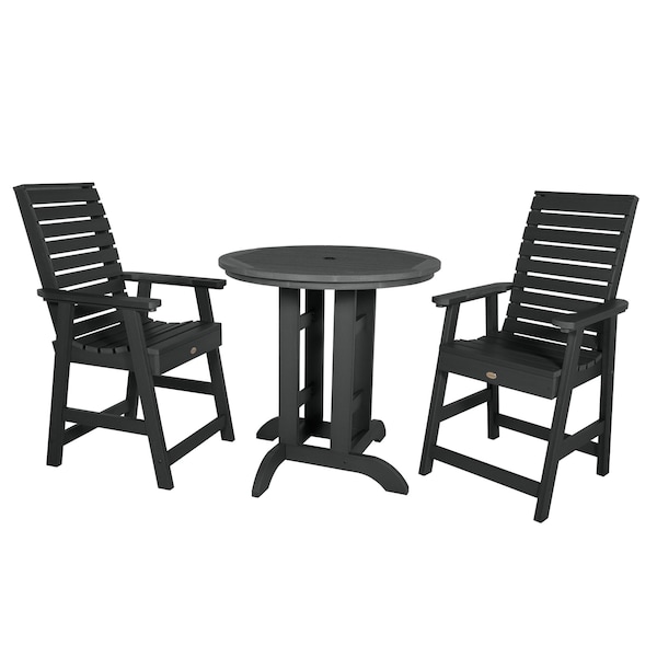 Highwood Usa Weatherly 3pc Round Counter Height Outdoor Patio Furniture Dining Set AD-CNW36-BKE - main
